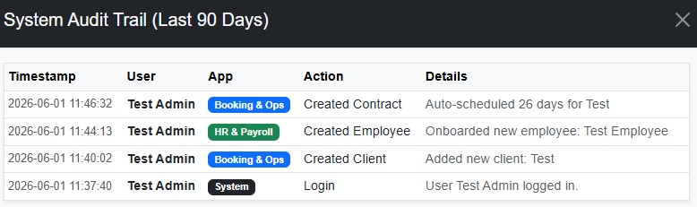 System audit trail screenshot