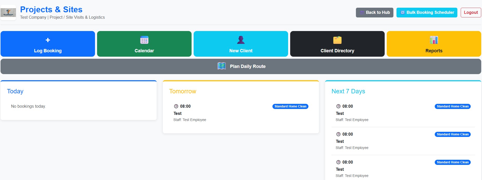Projects and sites dashboard screenshot