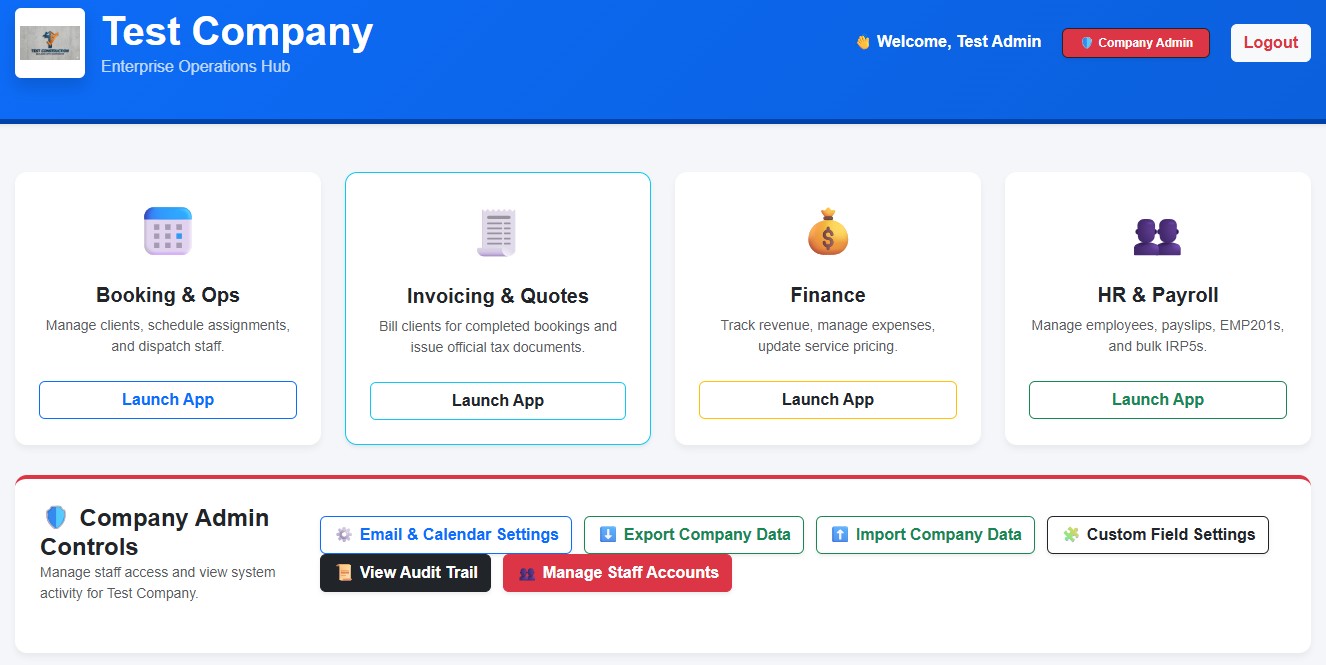Company admin controls screenshot